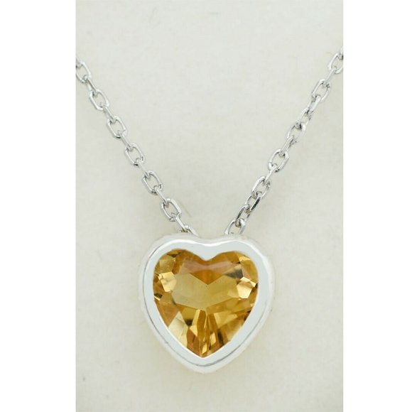 Genuine 1.22 Cts Yellow Topaz Heart Pendant 14k White Gold